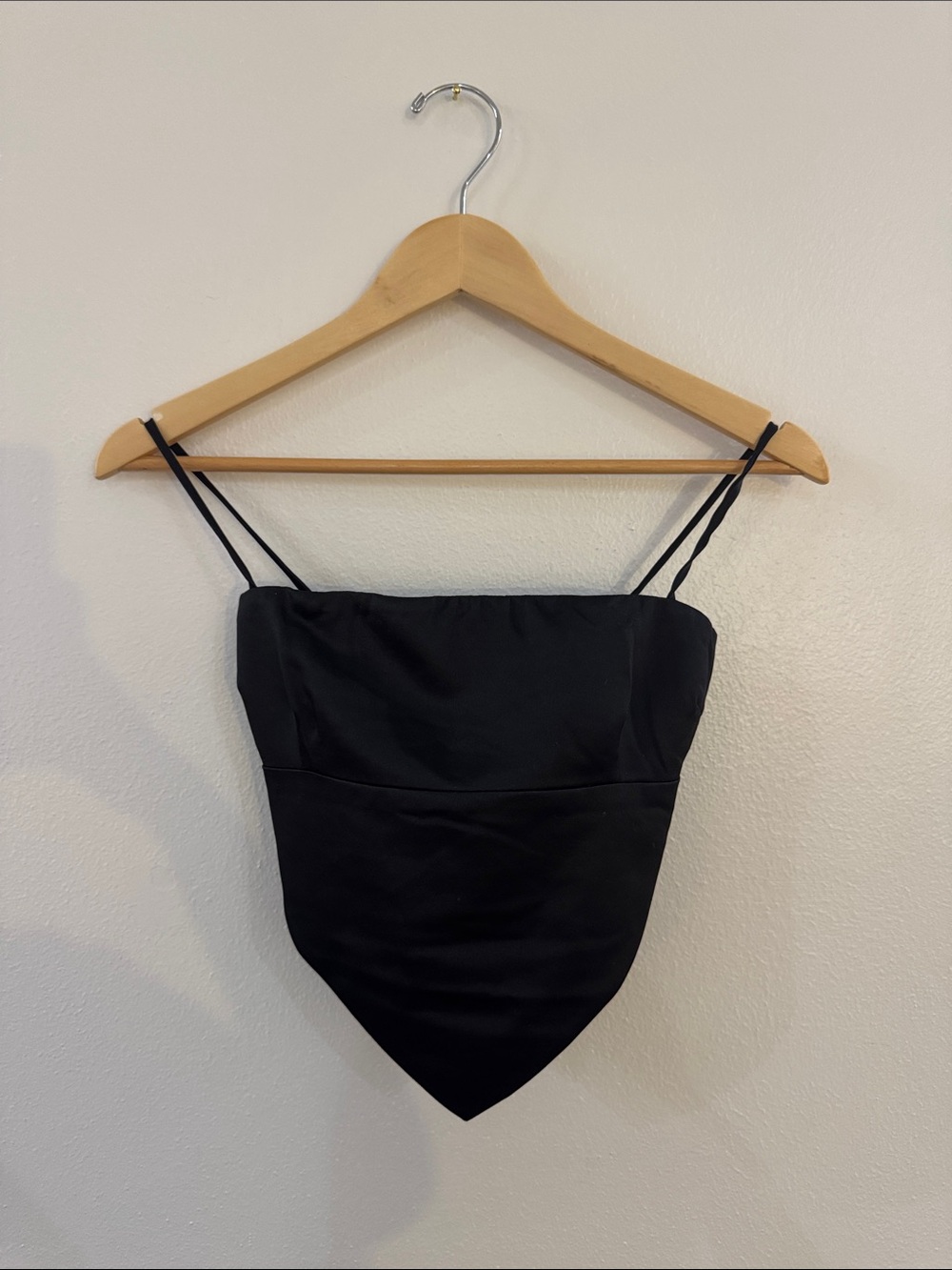 Princess Polly Black Satin Handkerchief Hem Crop Top